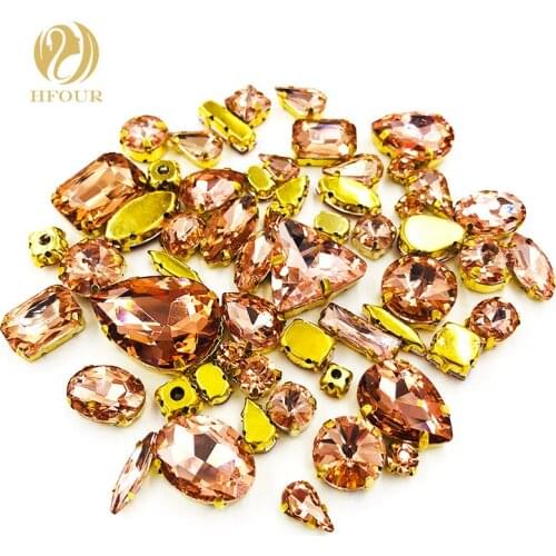 New Product Gold base mixed shape mix size Water red glass stass faltback sew on claw rhinestones DIY Garment/ Shoes Accessories