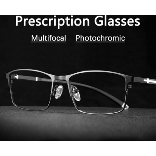 Customizable Multifocal Progressive Reading Glasses Men Photochromic Anti Blue Prescription Glasses Metal Half Frame