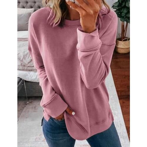 Solid Color Round Neck Pullover Loose Long Sleeve Sweatshirt 2020 Autumn And Winter New Women Streetwear Wm
