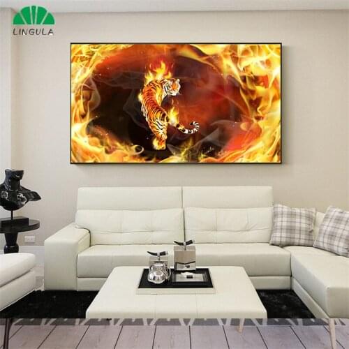 LINGULA Wolf Posters and Prints Flaming Tiger Bird Canvas Painting Home Decor Abstract Wall Art Pictures Living Room Decoration