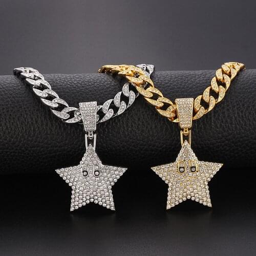 New Simple Personality Five-Pointed Star Pendant Hip-Hop Rock Punk Mens Rhinestone Gift For Friends