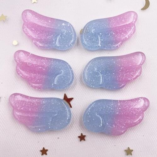 Resin 5 Pairs Glitter Colorful Mini Angel Wings Figurine Flatback Cabochon Stone Buttons Scrapbook DIY Decor Home Crafts F974