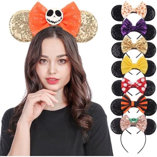 New Cartoon Bows Glitter Mouse Ears headband Girls 5'' Bow sequin Hairband Halloween Holiday Party Cosplay Adult/Kids Gift