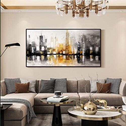 Hand-painted oil painting abstract modern light living room luxury bedroom City Impression oil painting decorative painting