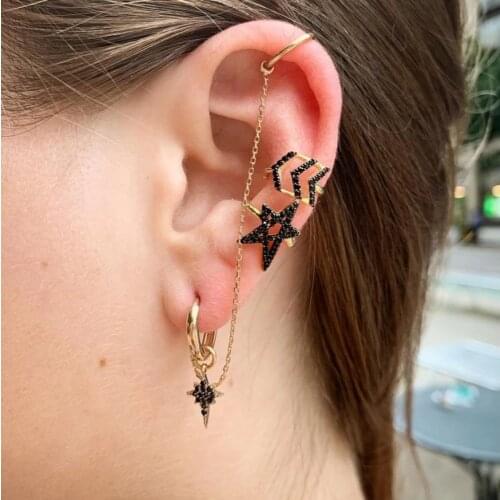 1 PIECE no piercing earring Gold filled black cz star Design EAR cuff stunning women girl clip on earring delicate jewelry 2021