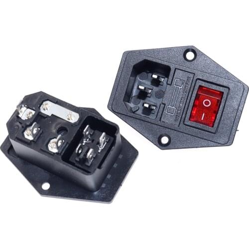 10Pcs AC Power Cord Inlet Socket Receptacle Electric Connector With Fuse Holder Red Rocker Switch IEC320 C14 Electrical Socket