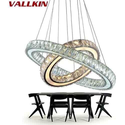 Modern Chrome Chandelier Crystals Diamond Ring LED Lamp Stainless Steel Hanging Light Fixtures Adjustable Cristal LED Lustre