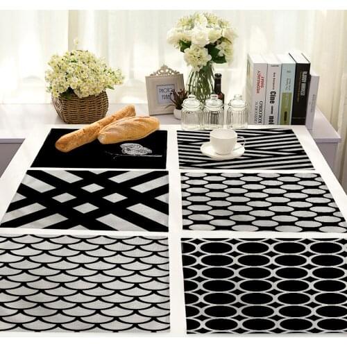 Modern Minimalist Black and White Striped Print Placemat Coasters Cotton Linen Art Floral Decorative Mat Accessories 42x32cm