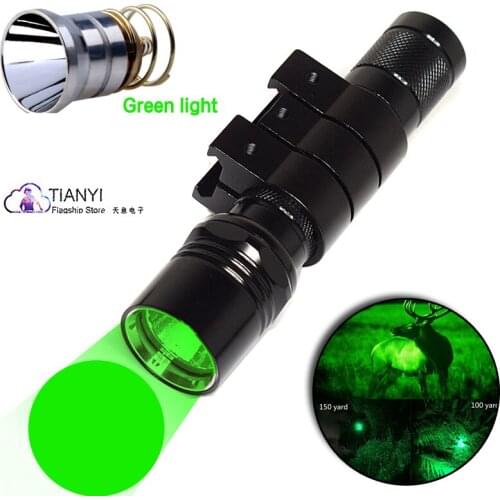 LED tactical rail fixture flashlight green/red hunting light waterproof flashlight outdoor camping light with 18650 battery