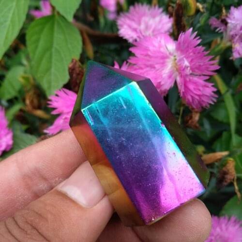 Angel Aura Titanium Quartz Crystal Wand Points Electroplating Crystal Healing