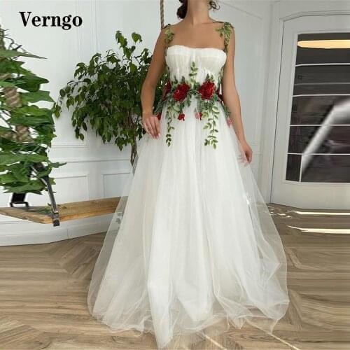 Verngo New Design Wedding Dresses 2021 Red Flowers With Green Leaf Tulle Fairy Bridal Dresses Garden Bride Party Formal Gowns