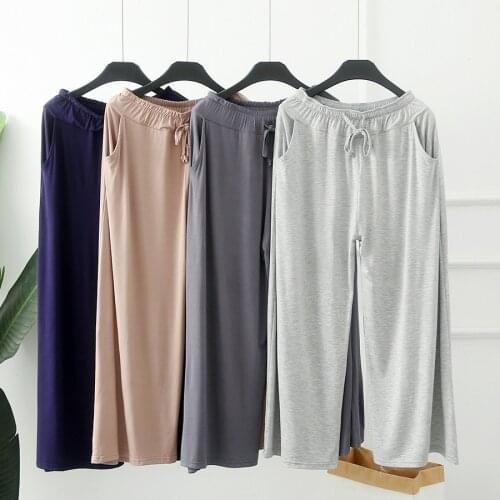 Spring Cotton Ladies Casual Wide Leg Pants Girls Elastic Waist Large Size Loose Drawstring Pocket Home Pants Thin Woman Trousers