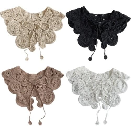 Vintage Crochet Knit Shawl Wrap Scarf Circle Pattern Fake Collar Mini Poncho