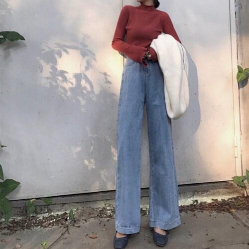 Vintage Quality Harajuku Straight Pants Woman Jeans High Waist Clothes Wide Leg Denim Clothing Blue Streetwear