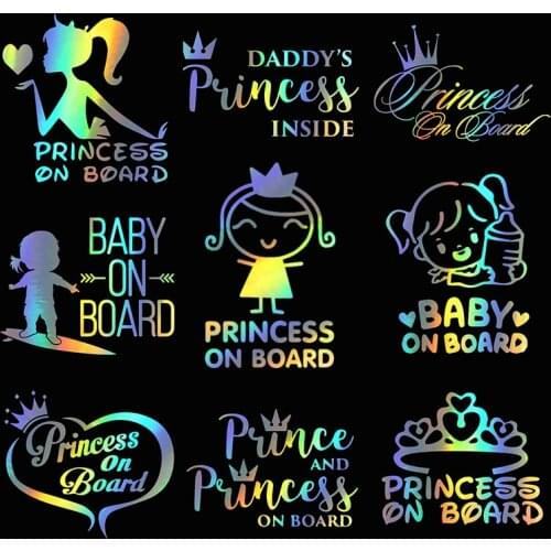 WaveHands Funny 3D Car Stickers Princess Baby On Board Vinyl Decals Girl Daughter Warning Sign Sticker On Auto Car Styling
