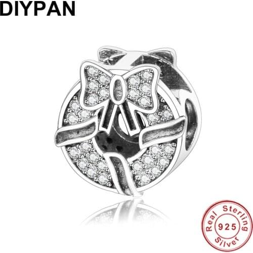 Openwork Bowknot Charm Fit Original Pandora Charms Silver 925 Bracelet Zircon Charm Women Fashion Jewelry Berloque