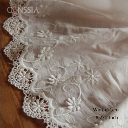 1yard Width:21cm Flower Cotton Lace Trim Ivory White for Embroidery Curtain Table/Skirt Intimate AccessoriesDecoration(ss-2365)