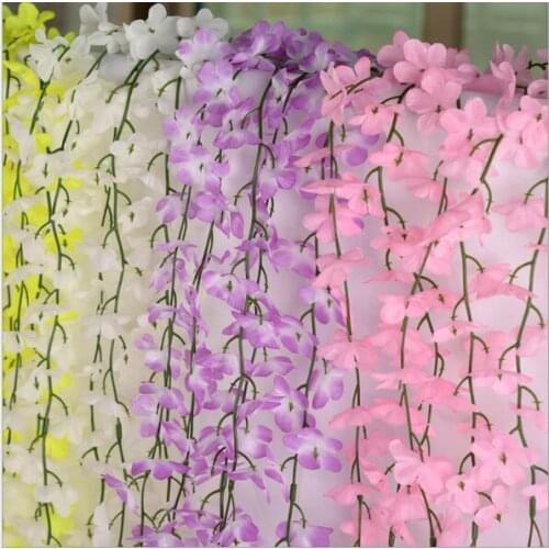 10Pcs 7 Colors Plastic flowers vine leaves rattan wisteria flower wedding party scene layout living room decoration flower