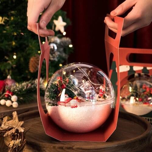 10pcs High quality 490ml clear PET plastic ball creative protable gift paper box party ice cream cake dessert cups with lids