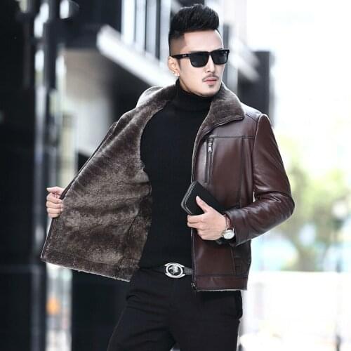 100% Genuine Jacket Men Natural Wool Winter Sheepskin Coat Real Fur Thick Mens Leather Jackets KJ851