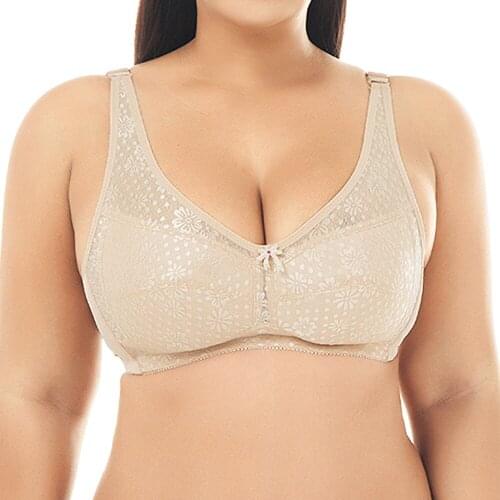 2021Plus Size Women Full Coverage Underwire Soft Wire Lace Embroidery Surpportive Minimizer Bra 85C 90C 95C 100C Big Size Cup bh