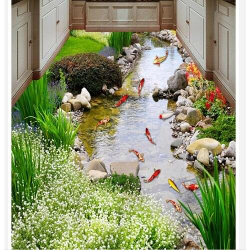 3d wallpaper waterproof 3d floor painting wallpaper Park stone creek carp bathroom 3D floor 3d wallpaper pvc