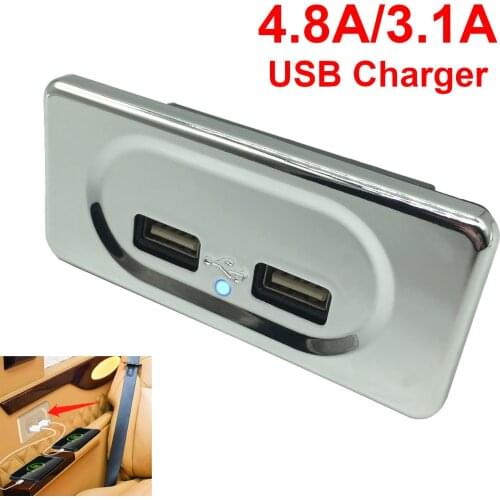 4.8A 3.1A Dual USB Charger Socket Silver for 12V 24V Auto Truck ATV Boat Car RV Bus Motorcycle 2.1A 2.4A Power Adapter Outlet