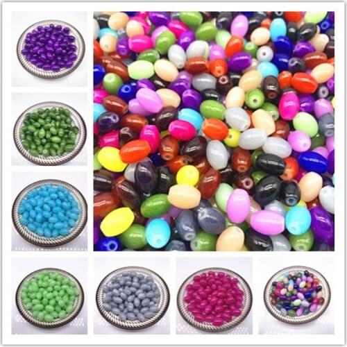 8x11mm 20pcs Oval Rugby Glass Beads Pattern Spacer Loose Jewelry DIY Bracelet Necklace 18Colors Pink
