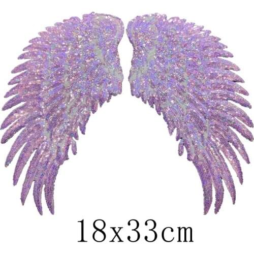 Big shiny pink Color Sequined Angle Wings Patch iron On Wing Stickers For Clothing Diy Applique