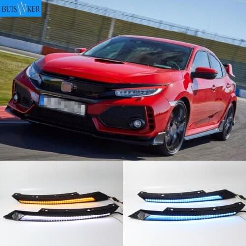 2PCS Car Headlight Eyebrow Decoration Dynamic Yellow Turn Signal DRL LED Daytime Running Light For Honda Civic 2016 - 2019 2020
