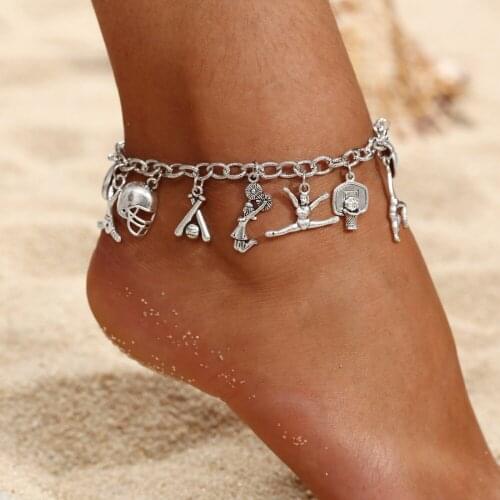 Bohemian Athlete pitching ball Pendant Anklets For Women Fashion Silver Color Ankle Bracelets On The Leg Boho Beach Accessories