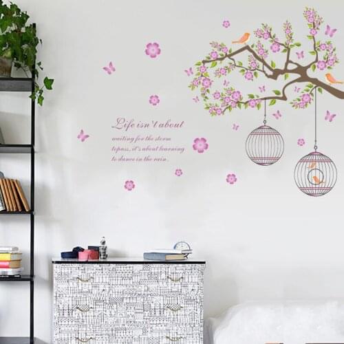 Flower Bird Cage Wall Stickers For Study Room Home Decoration Sofa Plane Pastrol Mural Door Diy Wallposters Promotion