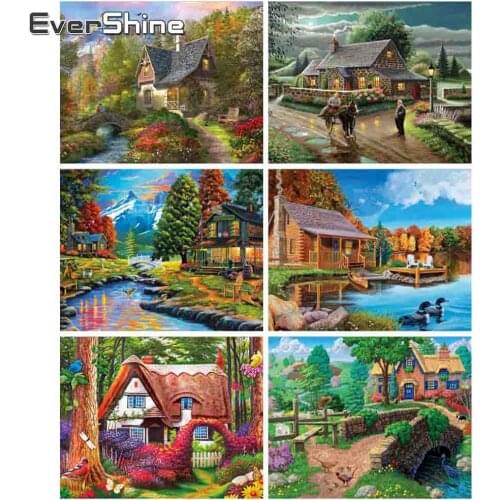 EverShine 5D DIY Diamond Painting House Scenery Cross Stitch Full Square Diamond Embroidery Picture Mosaic Wall Art Home Decor