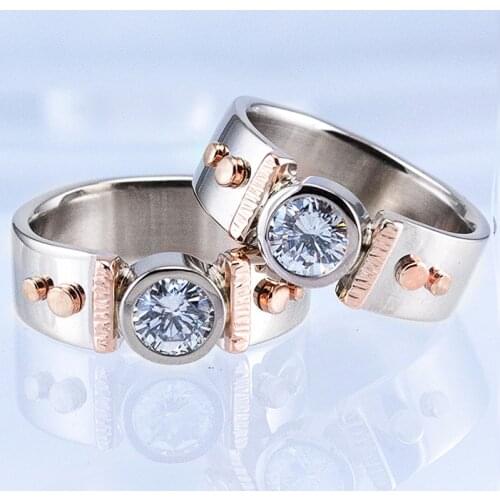 Huitan Modern Design Simple Classic Solitaire Round Cut Zircon Stone Bridal Weeding Ring Two Tone Good Quality Noble Women Rings