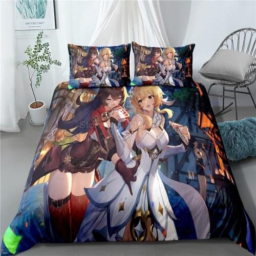 Bedding Set Genshin Impact Game Kids 3d Duvet Cover Set Comforter Bedclothes Twin Queen King Single Size Dropshipping Cartoon
