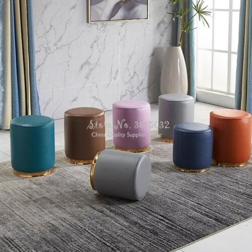 Real Leather Round Stool Soft Leather Sofa Ottoman Home Living Room Low Stool Dressing Stool Shoe changing Bench Foot Stool