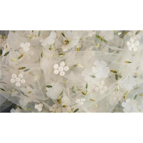 3D Flower Lace Fabric 6 Colors Embroidered Tulle Gauze Bridal Wedding Dress Accessory 1 Yard 51 inches Wide