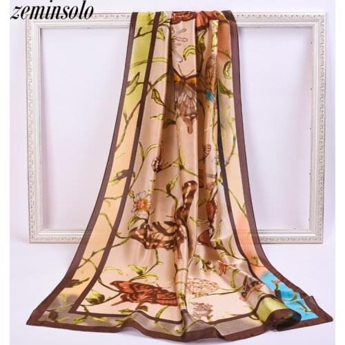 Fashion Silk Scarf Women Scarves Bandana Printed Floral Lemon 100% Natural Soft Silk Wraps Shawls Scarves 180*90cm Satin Hijab
