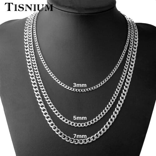 3/5/7mm Hot sale mens chain Stainless steel Cuban chain Colour necklace jewelry gift Gold waterproof Excellent gloss
