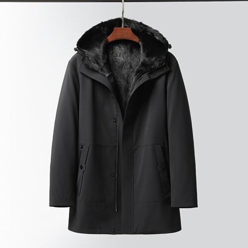 2021 Quality Real Full Pelt Mink Fur Lined Parkas Hooded Warm Winter Men Business Formal Clothing Natural Mink Fur Jackets