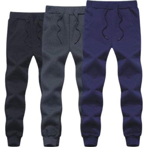 Men Autumn Winter Outdoor Cotton Plush Thicken Solid Color Casual Sweatpants