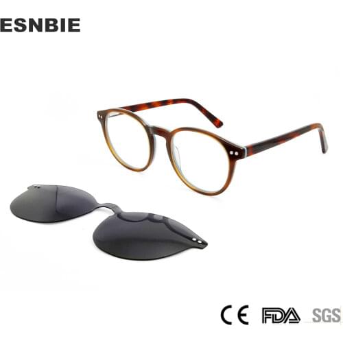 New Acetate Optical Glasses Frame Women Magnetic Clip On Eyeglasses Designer Polarized Sunglasses Round Vintage Men Spectacles