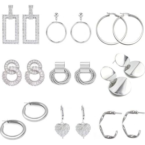 New Fashion Big Sliver Color Dangle Earrings for Women Korean Personality Circle Punk Earring Wedding Jewelry Drop Earrings