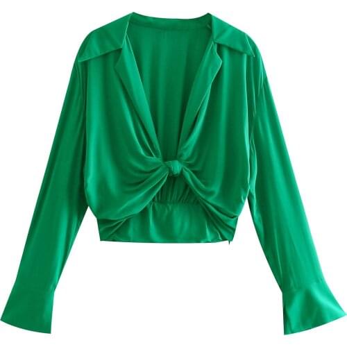 New Women Crop Top Sexy V Neck Long Sleeve Shirt Female Long Sleeve Slim Fashion Top Blouse Blusas Mujer