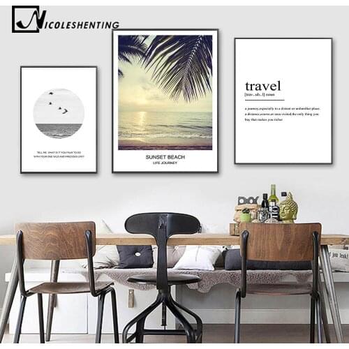 Scandinavian Style Landscape Wall Art Canvas Poster Quotes Sea Leaf Sunset Tropical Decoration Print Painting Decorative Picture