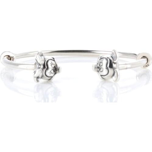 TOP SALE Authentic 100% 925 Sterling Silver Opening Mickey Minnie Bracelet for Christmas Gift
