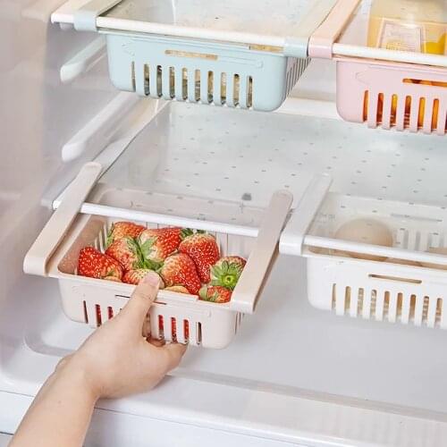 Adjustable Stretchable Refrigerator Organizer storage basket plastic household drawer type fruit vegetable Layer Storage Rack