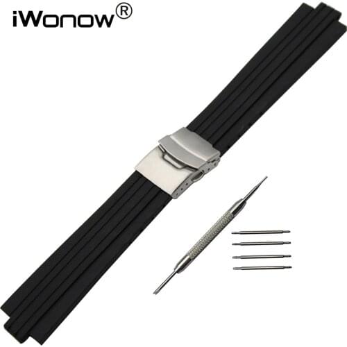 24mm x 11mm Silicone Rubber Watchband for Oris Aquis Convex Watch Band Stainless Steel Safety Buckle Strap Wrist Bracelet Black