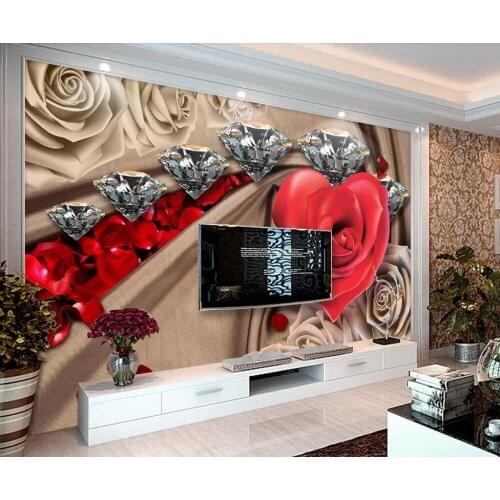 Beibehang Mural wallpaper romantic diamond rose living room TV sofa background wall home decoration room background 3d wallpaper
