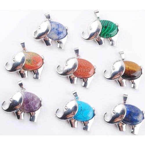 RONGZUAN Natural Blue Sand Lapis Lazuli Tigers Eye Gem Stone Energy Cute Elephant Pendants for Child Jewelry Chakra TBN370